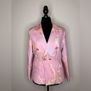 Elegant Pink Blazer with Gold Accents